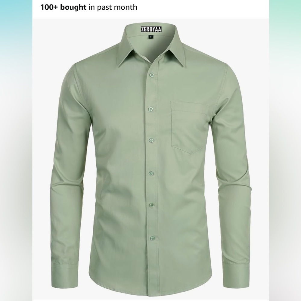 Zeroyaa Men's Sage Green Dress Shirt